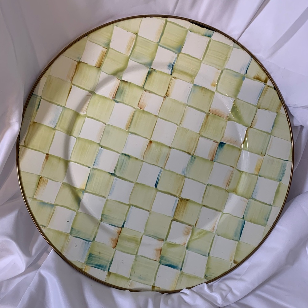 MacKenzie-Childs 16” Platter - Retired Parchment Cream Charger with Gold Rim
